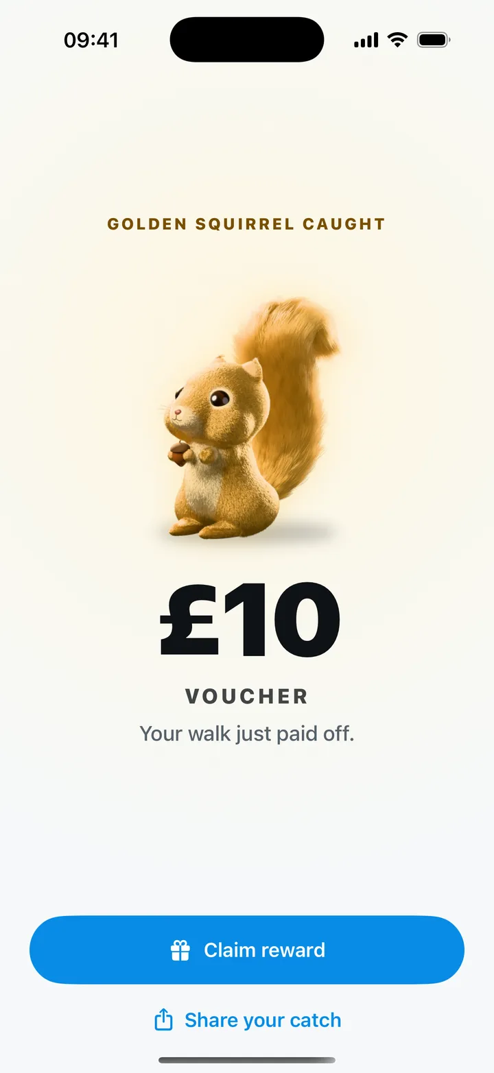 Golden Squirrel caught: £10 voucher. Your walk just paid off.